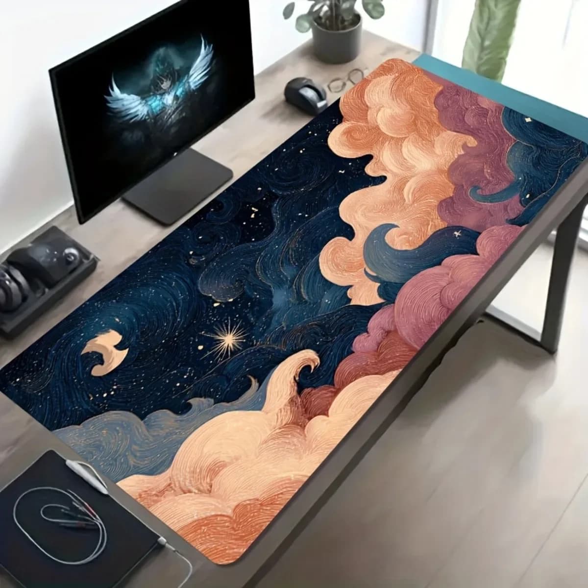 Tappetino per Mouse in Gomma con Cielo Stellato Sognante, Antiscivolo e Lavabile, per Esports, Gaming, Ufficio, Laptop e Computer