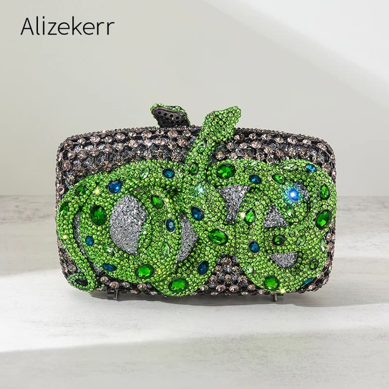 Alizekerr Pochette da sera con strass a forma di serpente Boutique Splendidi borsette e borsette con pochette in metallo di cristallo Festa di nozze