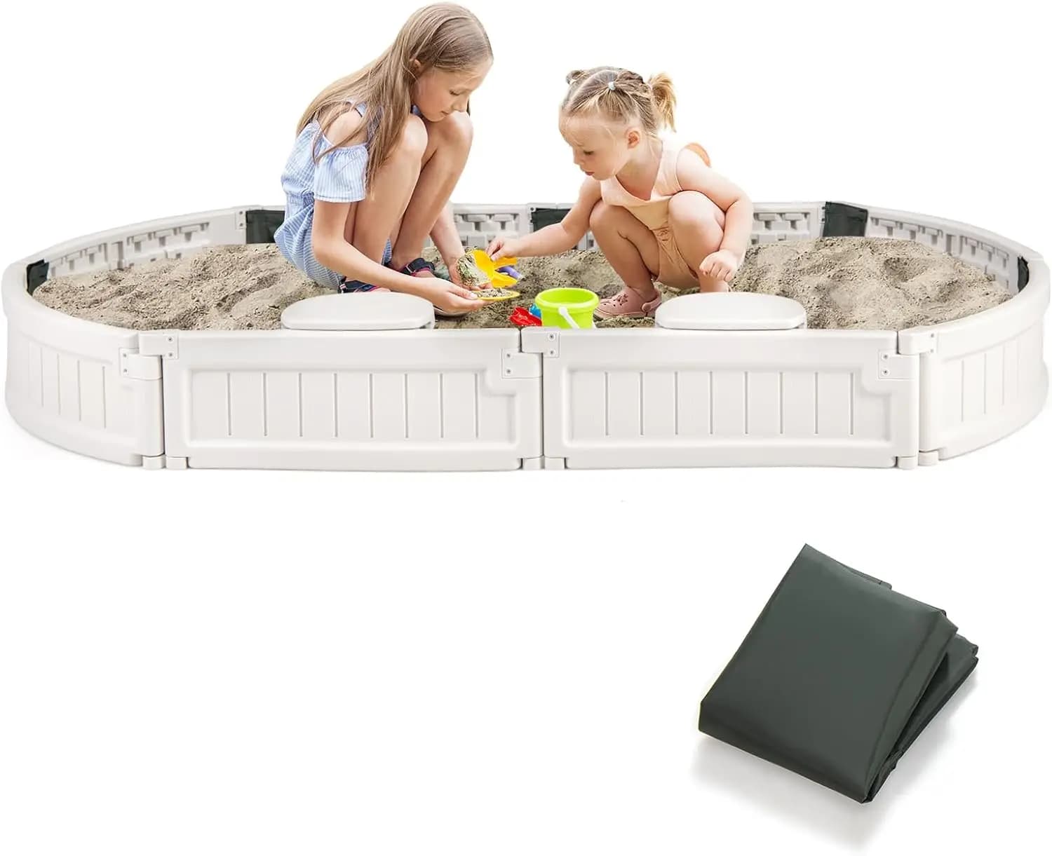 Sandbox per bambini con coperchio, seduta incorporata staccabile, fodera inferiore, Kit Sandbox per esterni resistente alle intemperie, sabbia per esterni per bambini Pi