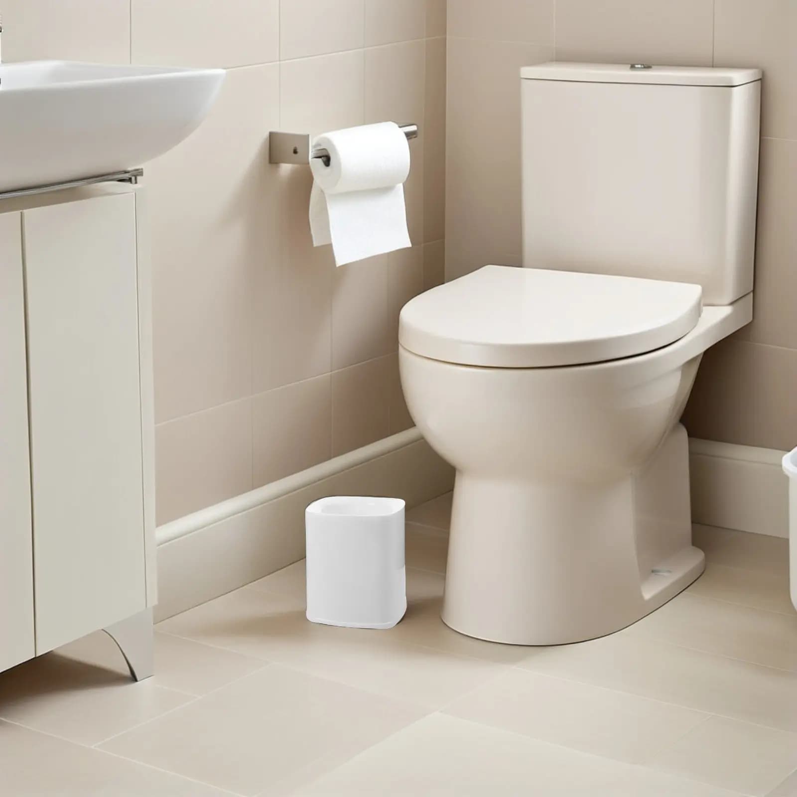 Set di 4 Portascovolini per WC in Plastica, Design Quadrato con Interno Rotondo, Organizzatore per Bagno con Drenaggio Efficiente e Stabile