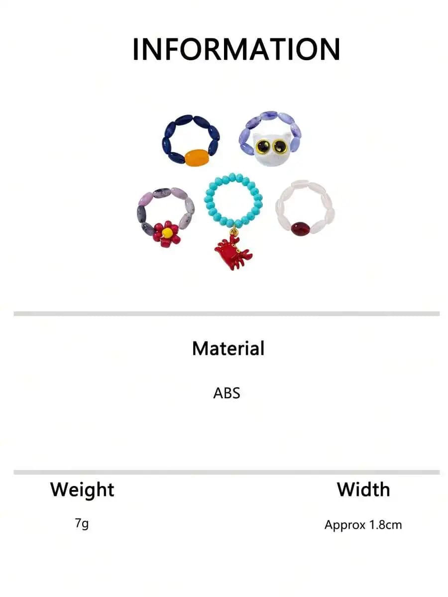 5pcs/Set Unique Bubble Heart Bow Knot Wide Band Ring Set, Elegant Minimalist Resin Rings Suitable For Women, Suitable For Music