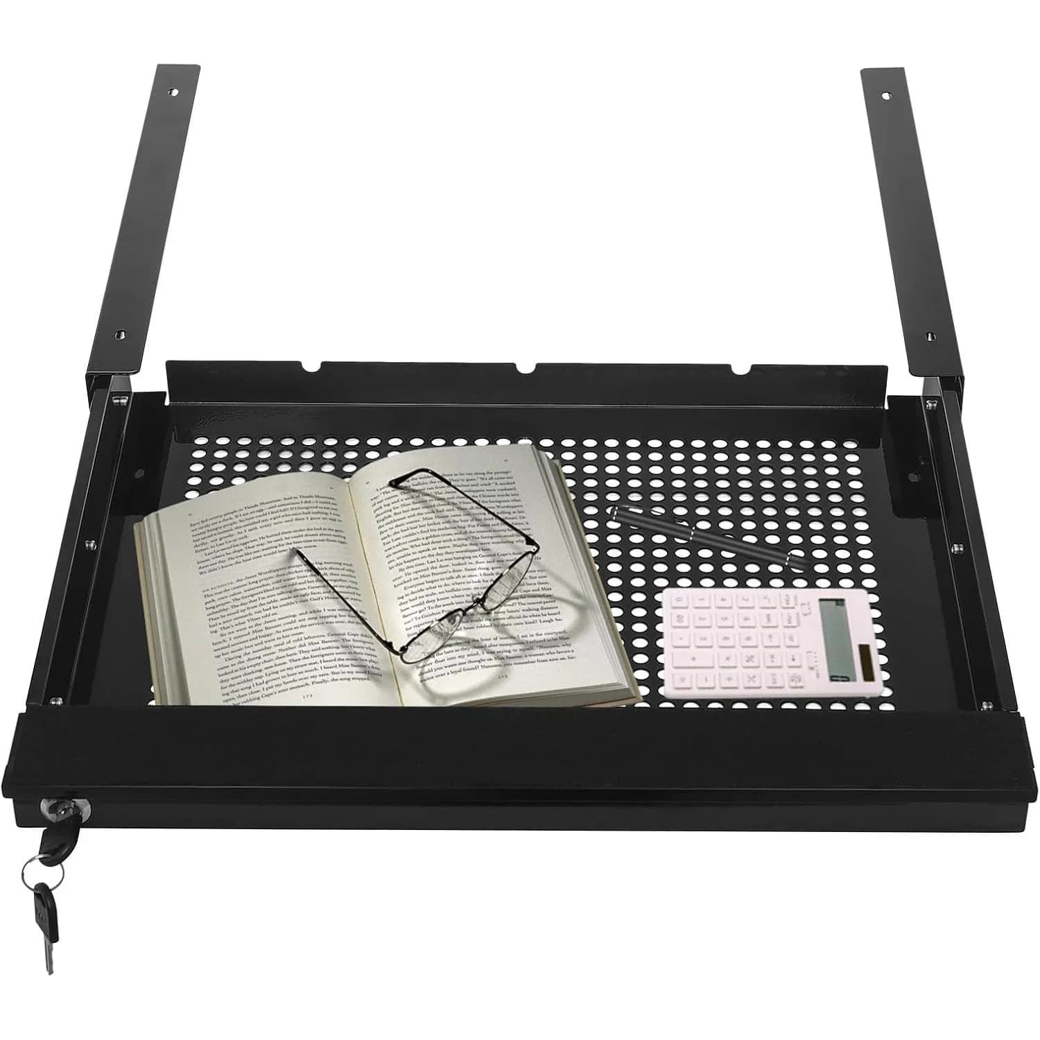 Organizzatore per cassetti estraibili scorrevoli montato su scrivania con design con serratura, ripiano imbottito per laptop per ufficio, casa