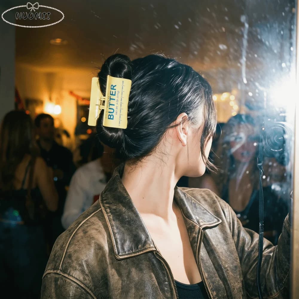Trendy Square Design Butter Shark Clip Cute Non-Slip Acrylic Hair Claw Fashion Creative Series Food Design Hair Clip Daily Use