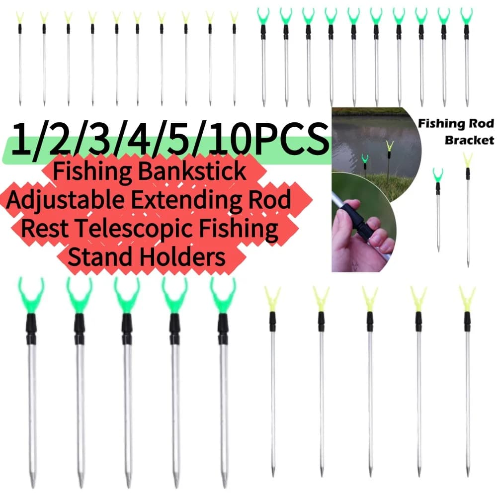 1/5/10pcs*50/80cm Fishing Bankstick Adjustable Extending Rod Rest Telescopic Fishing Stand Holders Fishing Rod Bracket Fishing