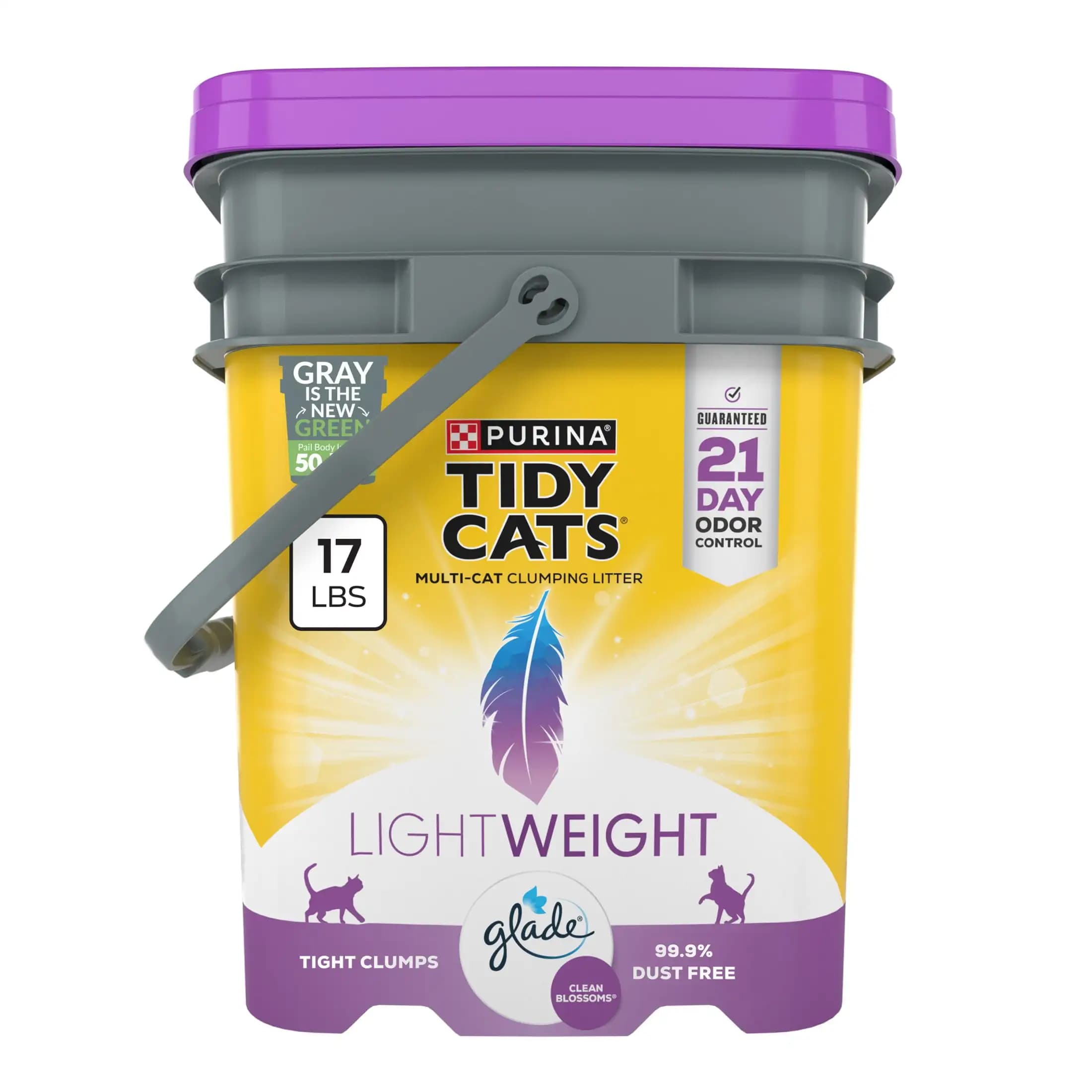 Lightweight clumping cat litter with clean blossoms scent in 17 lb pail for effective odor control