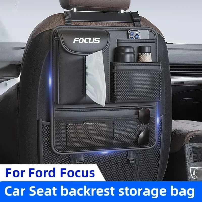 Sacchetto di immagazzinaggio dell'organizzatore dello schienale del seggiolino auto per Ford Focus F150 F250 Cuscino in pelle Schienale interno Accessori auto montati appesi