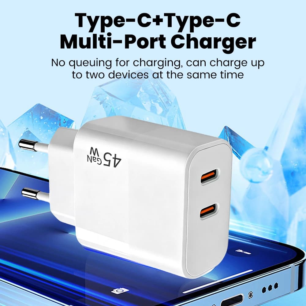 45W Dual USB C Charger Quick Charge QC 3.0 Dual PD Charger Type C Fast Charger Adapter For iPhone Xiaomi Samsung Huawei Phone