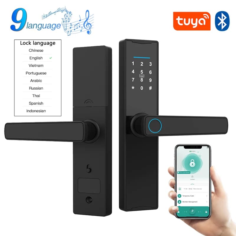 Nuova serratura intelligente con APP Tuya compatibile Bluetooth Serratura elettronica digitale Serratura per porta in legno per casa intelligente Impronta digitale biometrica