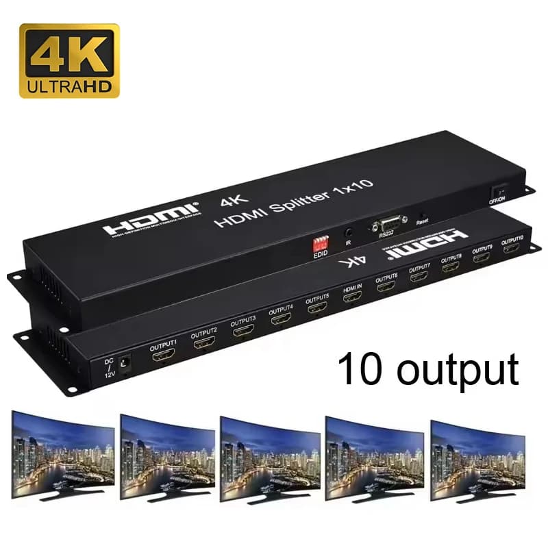 Splitter HDMI 4K 30Hz Distributore video HDMI 1 ingresso 10 uscite Amplificatore splitter video multi schermo 1x10 per PC portatile a monitor TV