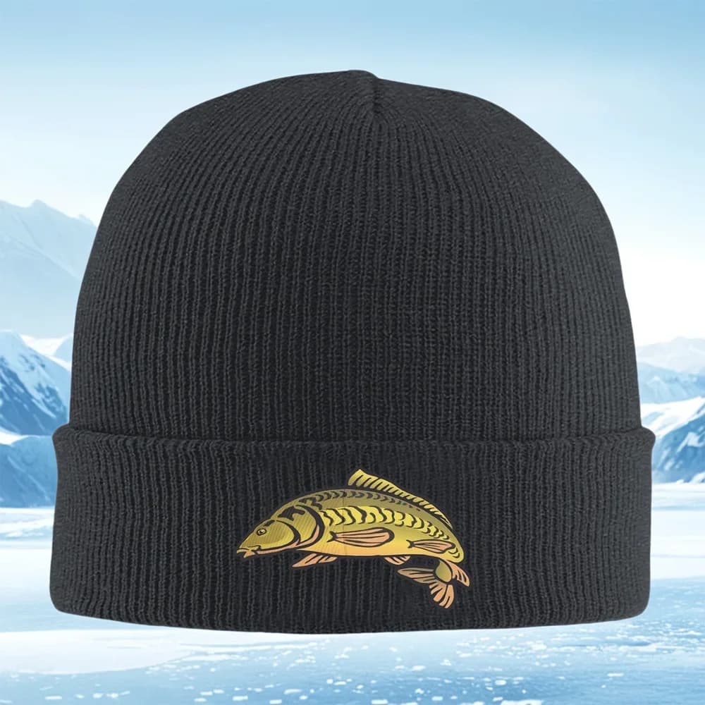2026 Golden fish with lines shapes Men Women Unisex Knitted Hat Beanie Pullover Cap Winter Thermal Warm Christmas Outdoor Cyclin