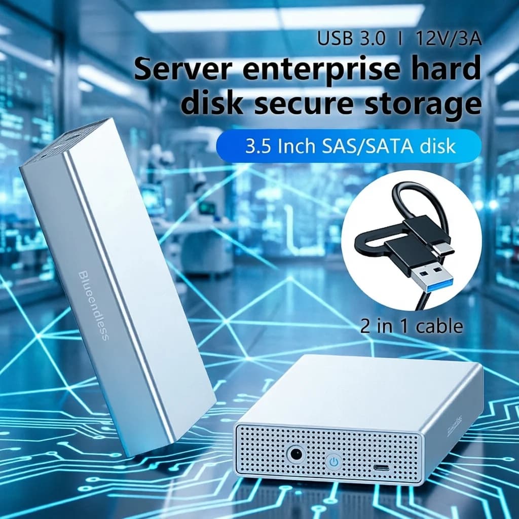 Box esterno USB-C per HDD/SSD SAS SATA da 2.5/3.5 pollici, 20TB, 5Gbps, per laptop, PC e server