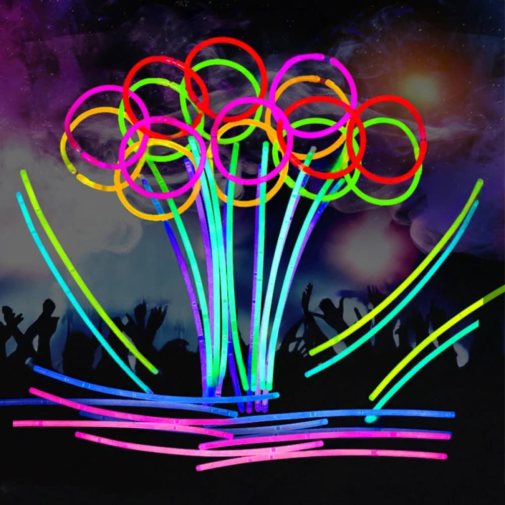 20/50/100 bastoncini luminosi fluorescenti per feste, braccialetti e collane che si illuminano al buio, decorazioni per matrimoni e feste di compleanno al neon