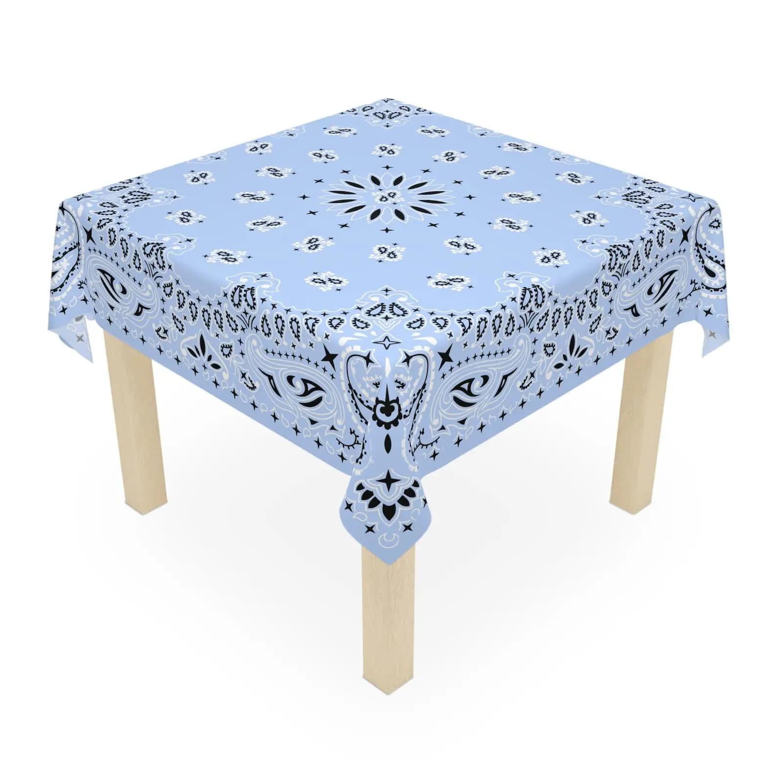 Light Blue Bandana Mahjong Square Tablecloth - Coastal Cowgirl Game Night Mat for Bunko Keno Poker Backgammon Decor