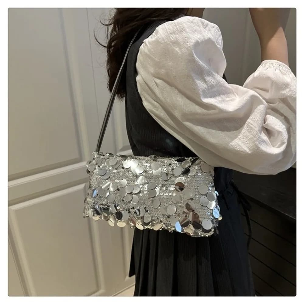 Fashion Lightweight Sequin Shoulder Bags Evening Party Large Capacity Female Handbag Solid Color Tote Bag Women