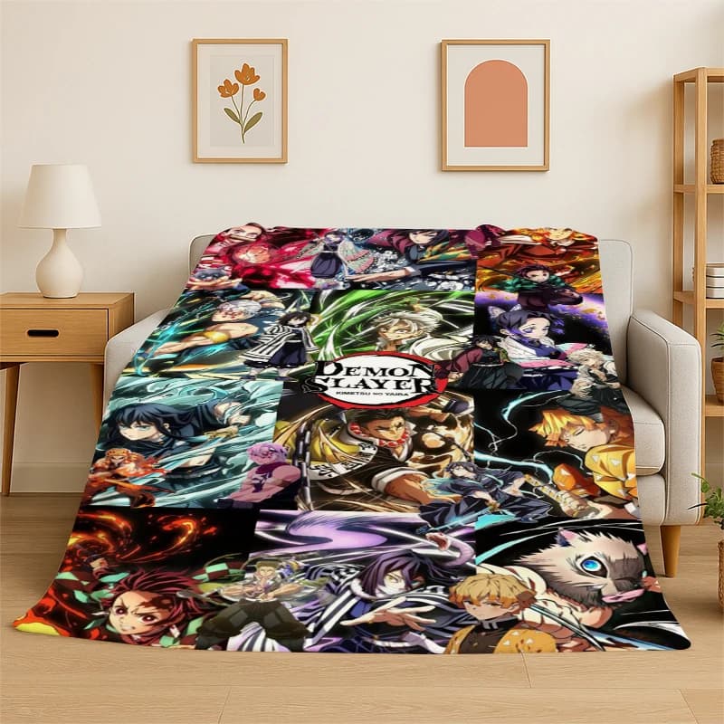 Cartoon Demon Slayer Anime Kamado Nezuko Tanjirou Flannel Blanket Soft Warm Throw Blanket for Bedroom Living Room Bed Travel