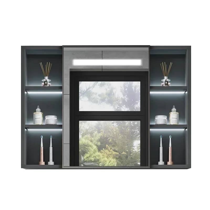 Armadietto da Bagno con Specchio Illuminato a 2 Ante, Organizzatore Intelligente a Parete per Trucchi e Oggetti, Mobile da Bagno