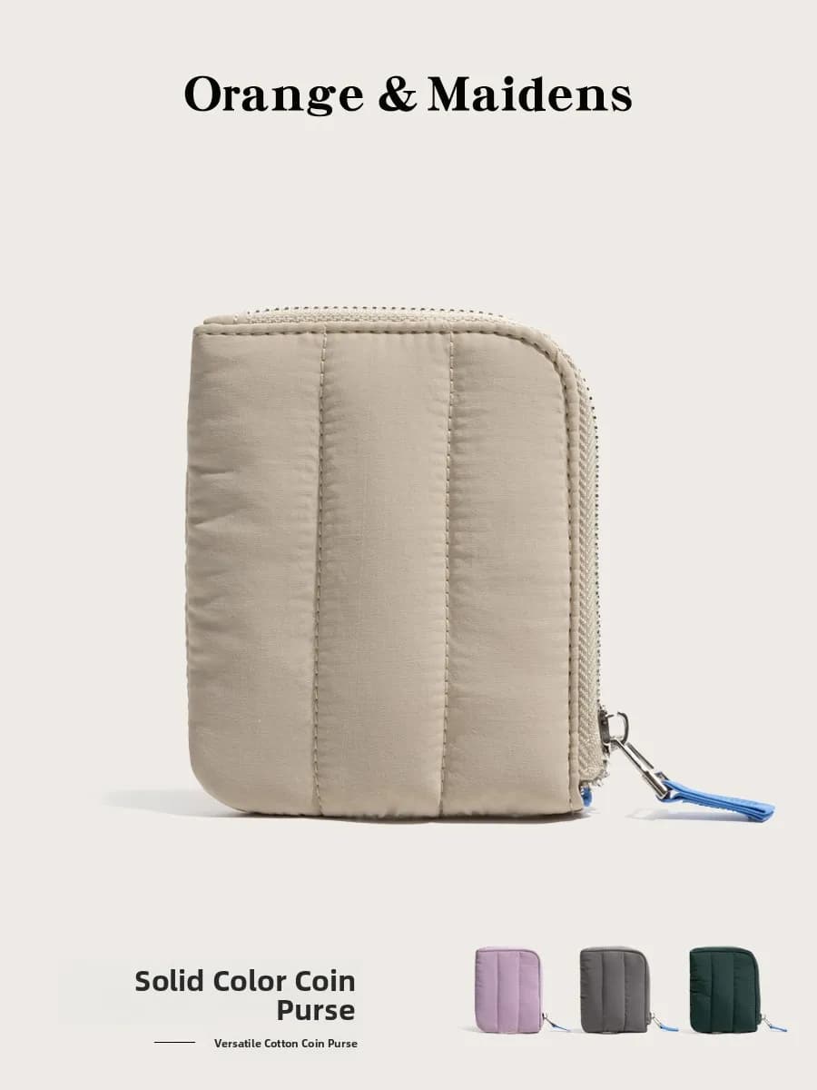 Portafoglio Portatile per Auricolari, Portamonete in Cotone Trapuntato Stile Coreano Arancione, Borsa Quadrata Morbida e Carina per Donne