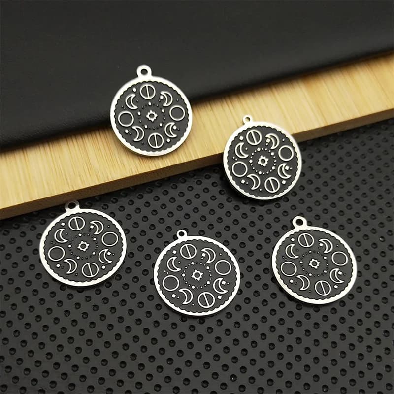 5PCS Moon Phase Star Black Charms acciaio inossidabile smalto Vintage Crescent Charm collana fai da te bracciale accessori per orecchini