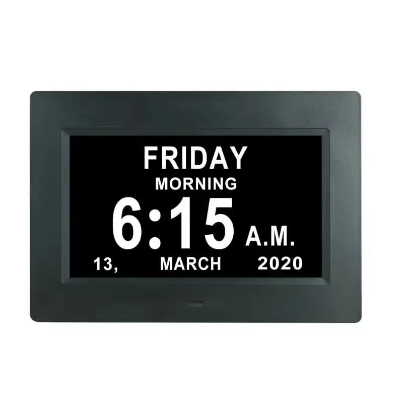 Smart electronic desk clock with photo frame, automatic brightness adjustment and alarm digital calendar