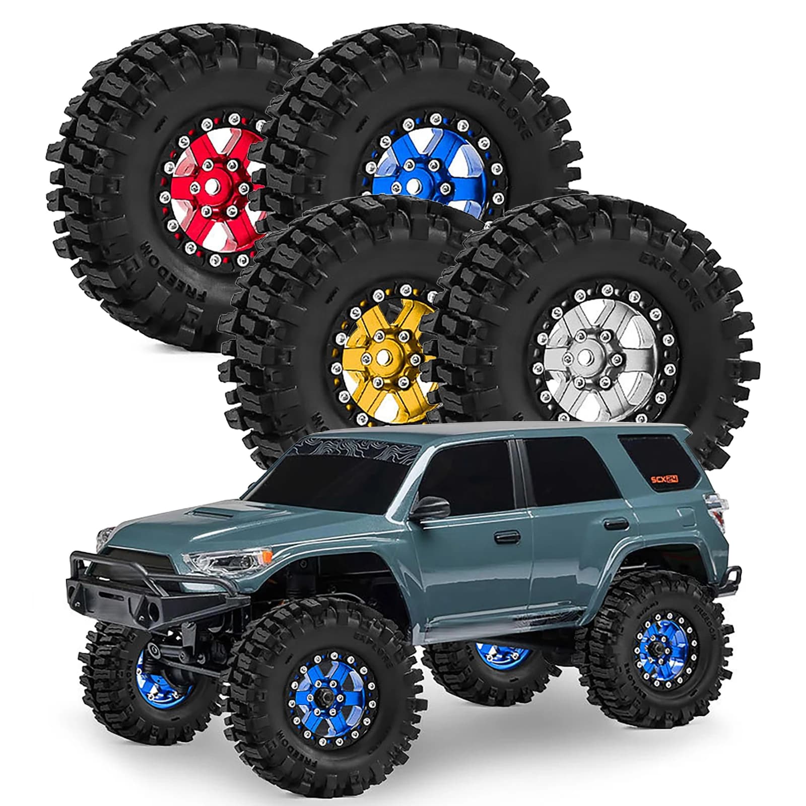 Set di 4 Cerchi e Pneumatici Beadlock in Metallo CNC da 1,3 Pollici per Auto RC Crawler 1/18 1/24 Traxxas TRX4M Axial SCX24 AX24 FCX24 FMS