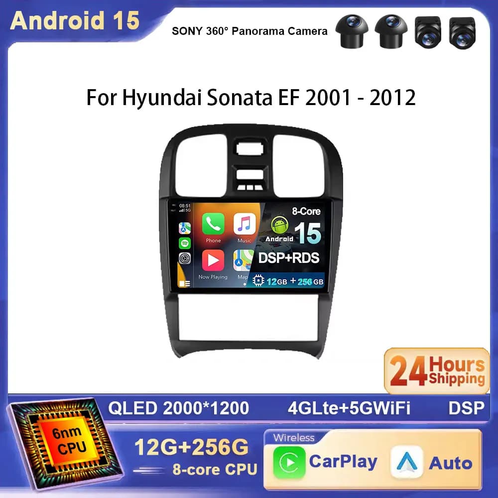 For Hyundai Sonata EF 2001 - 2012 Android 15 Car Radio Multimedia Video Player Navigation GPS Head Unit Carplay Auto 4G WIFI dvd