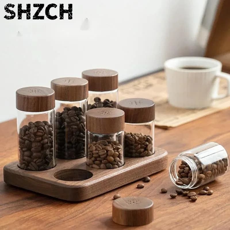 Walnut Coffee Bean Glass Storage Jar One-Way Exhaust Sealed Canister