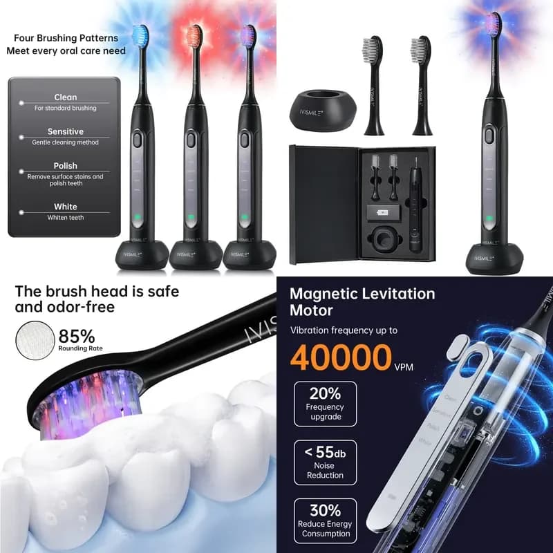 【CHIMU HOME】 2025 Hot Sales Intelligent Rechargeable UV LED Therapy Sonic Electric Toothbrush Set with 4 Cleaning Modes for