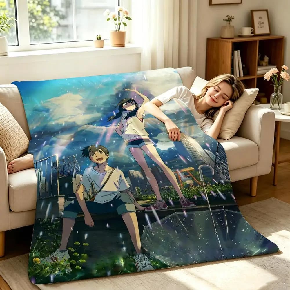 Weathering with You Throw Soft Warm Flannel Throw Blanket, Multi-use for Sofa Bed Office Nap
