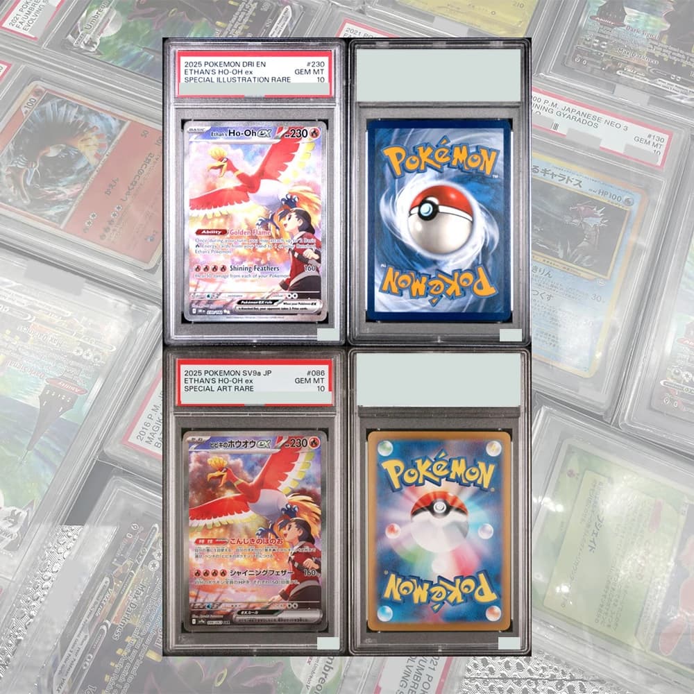 Carta di raccolta classificata PTCG fai-da-te Ethan'S Ho-Oh Ex 230/182 Rivali destinati Illustrazione speciale Etichetta olografica GEM MT10 rara