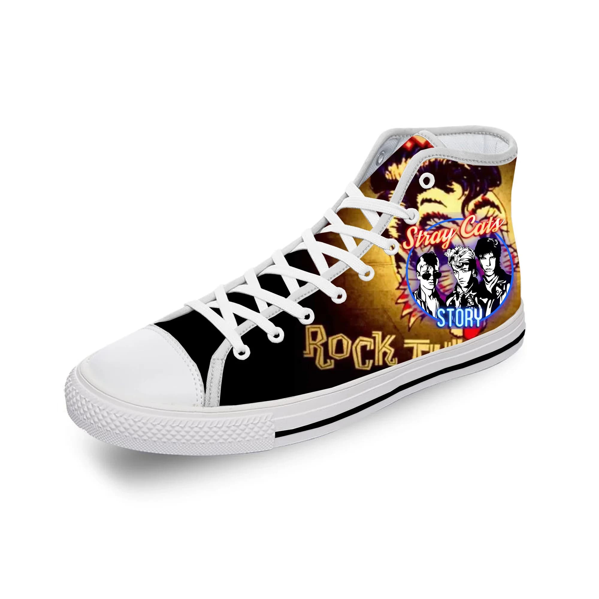STRAY CATS Sneakers alte bianche da uomo, da donna, per adolescenti, scarpe casual, scarpe da corsa in tela, scarpe personalizzate traspiranti per cosplay