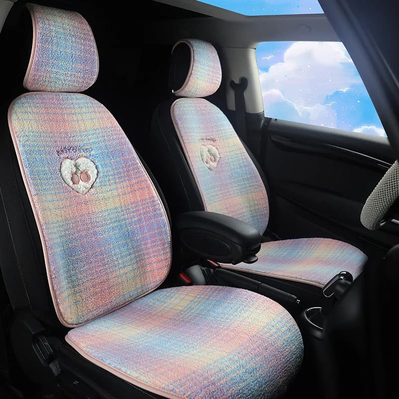 Accessorio per auto universale da donna Peluche invernale caldo reticolo di ciliegio rosa antiscivolo Coprisedile per auto Cuscino poggiatesta Cuscino lombare