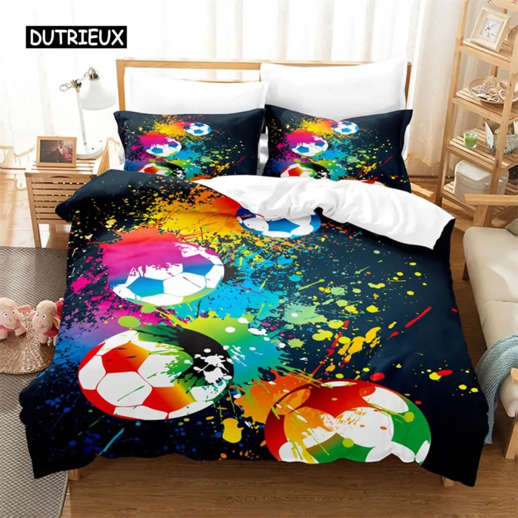 Set di Biancheria da Letto Sportiva con Stampa Digitale 3D, Copripiumino e Lenzuola, Design alla Moda, Misura Queen