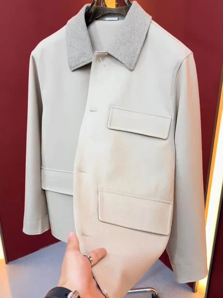 Spring Autumn Men's Fashionable Casual Collared Jacket Versatile Outerwear Standard Fit Antibacterial Long Sleeve Youth Coat