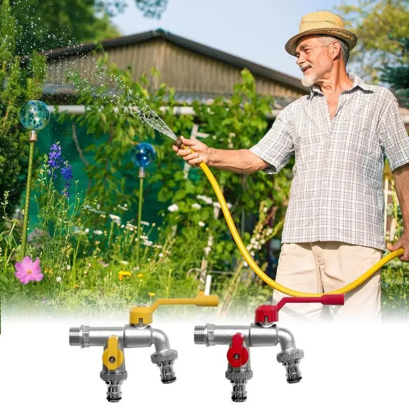 1 pz Attrezzi da giardino Rubinetto dell'acqua in ottone Rubinetto a doppia uscita per cortile antiruggine Connettore per tubo da giardino Rubinetto in ottone a parete