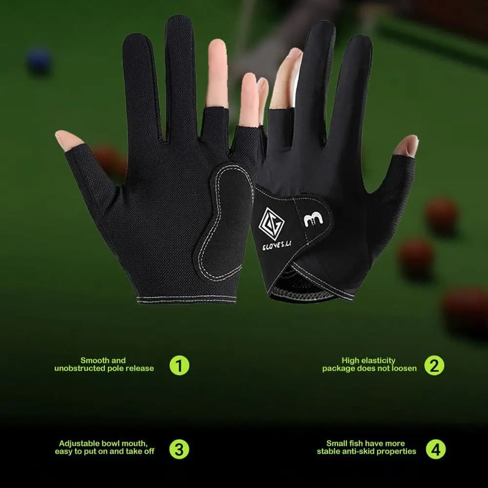 Nuovo 1pc 3 Fingers Show Guanti da biliardo Antiscivolo Resistente all'usura Stecca da biliardo Guanto sportivo Guanti da biliardo traspiranti per la mano sinistra