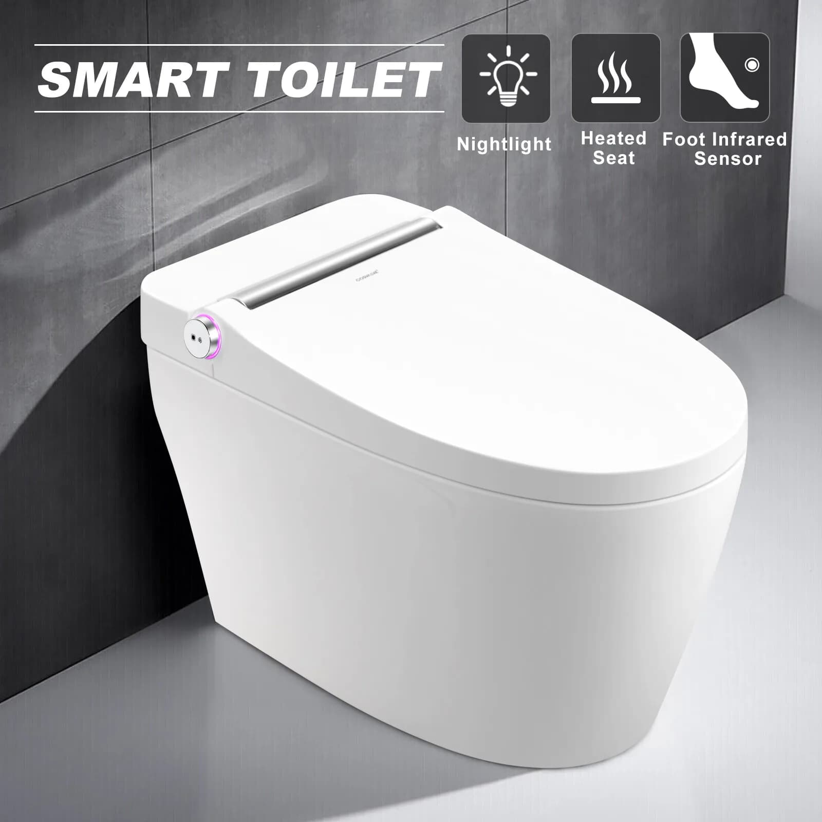 Nuovo WC elettronico intelligente monoblocco con riscaldamento, scarico automatico, sensore a pedale e luce notturna