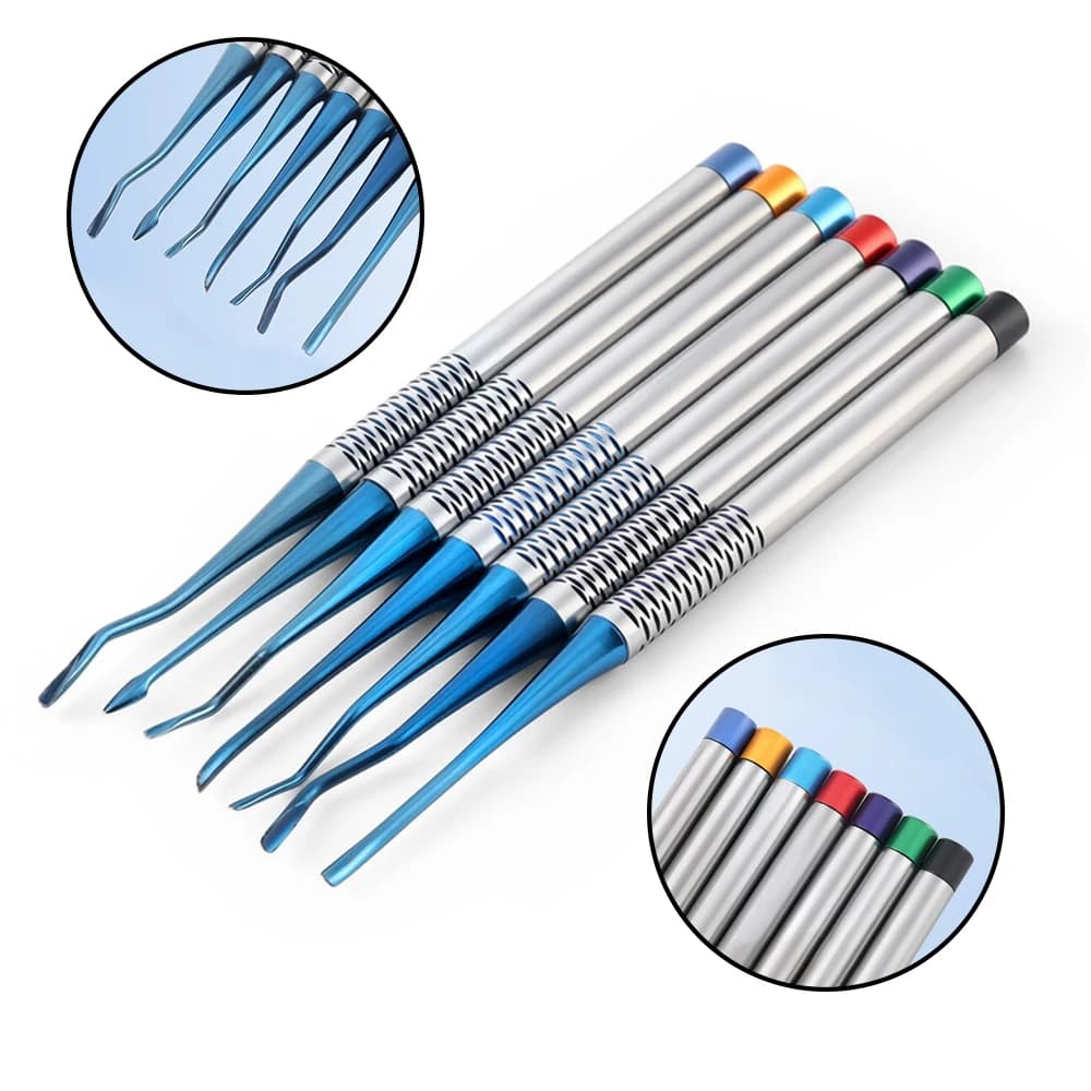 Kit di strumenti per estrazione dentale in acciaio inossidabile da 7 pezzi/set: ascensore per radici, periodomo (regulazione PDL), set di strumenti per impianti