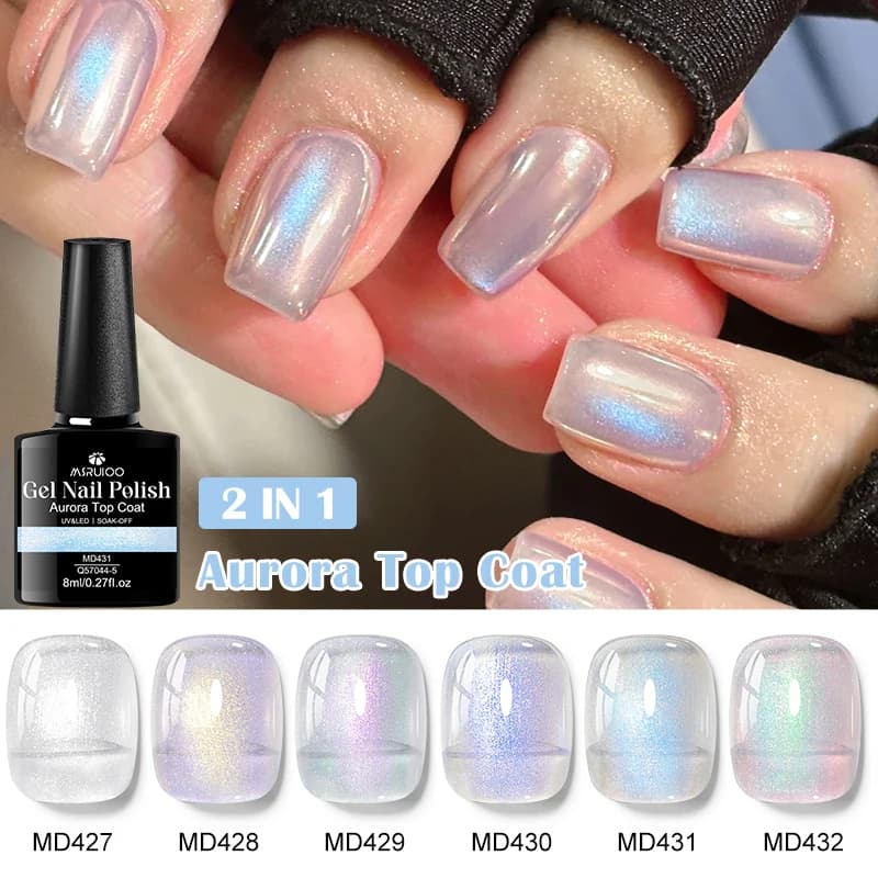 8ml MSRUIOO Aurora Top Coat Glitter Paillettes Gel per unghie Semipermanente Soak Off Gel UV LED Nail Art Vernice Design per manicure