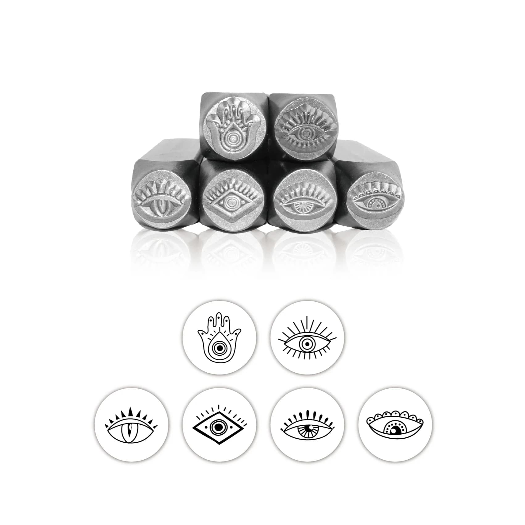 6pcs/set Evil Eyes Design Metal Stamping Kit Jewelry DIY Punching Set Leather Silver Stamps Steel Puncher Logo Pressing Craft