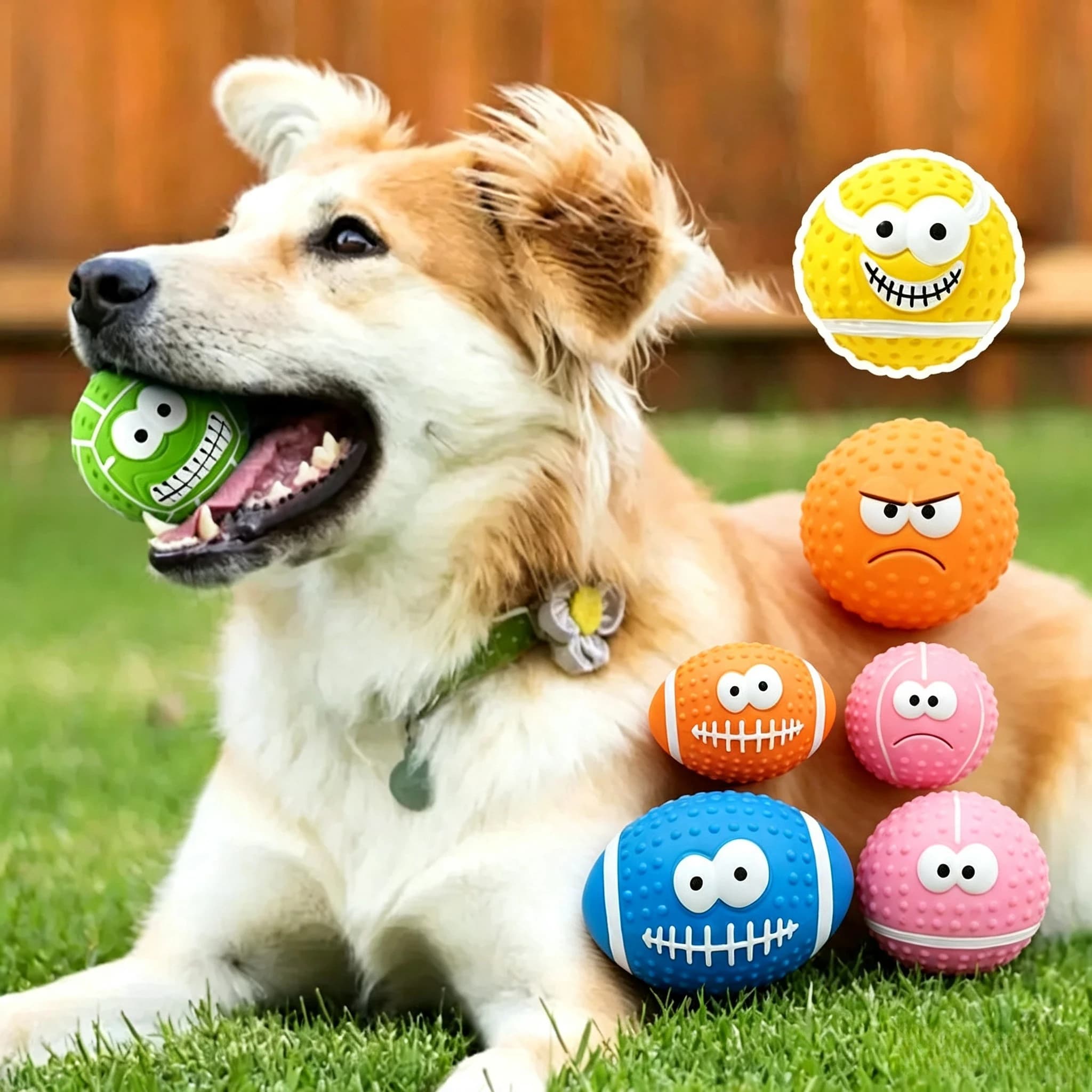 Interactive Dog Squeak Ball With Funny Expressions Soft Non-Toxic Latex Chew Toy Teeth Grinding Playtime Gift For Dogs