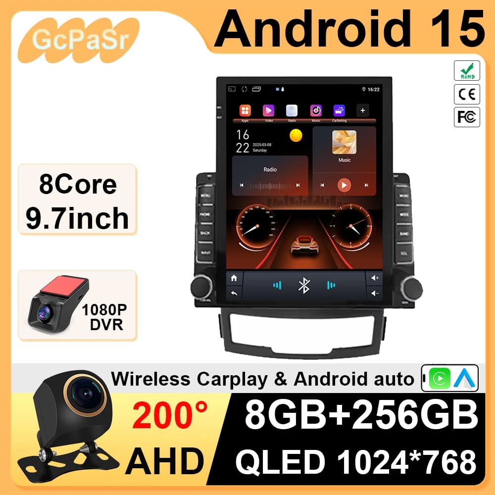 2Din Android 15 Autoradio per SsangYong Korando 3 Actyon 2 2010 2011 2012 2013 Lettore multimediale 4G Carplay DVD Unità principale