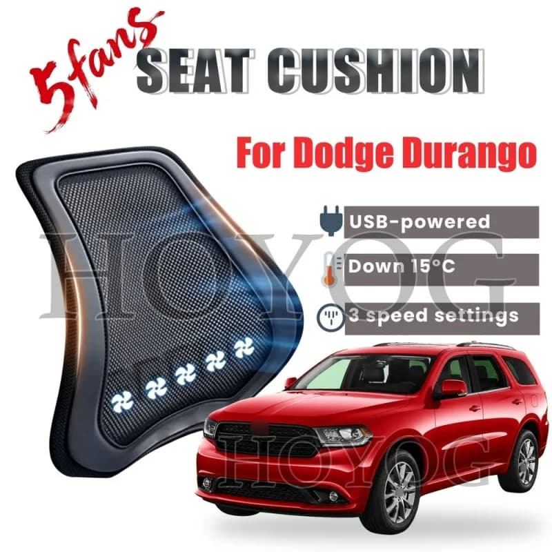 For Dodge Durango Car Seat Cooling Lumbar Support Cushion Back Support Pillow USB Cooling Fan Breathable Mesh Waist Rest 3 Speed
