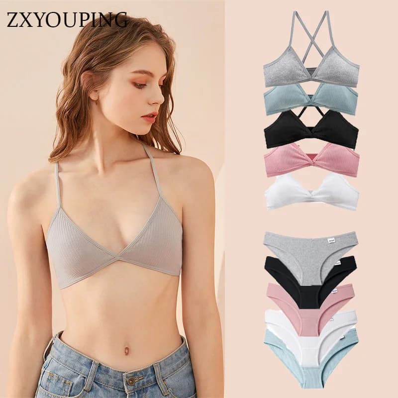 Kit di mutandine intimo in cotone con coppa a triangolo francese Intimo wireless traspirante