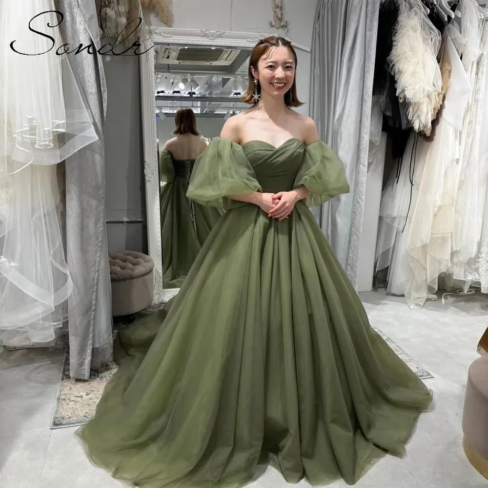 Abiti da sposa verde foresta Sondr personalizzati Sweetheart senza spalline maniche a sbuffo abito da sposa corsetto abiti da sposa a scatto 2025