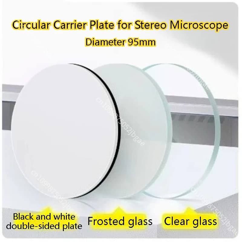 Piatto di supporto circolare per microscopio, diametro 95 mm, in plastica bianca e nera, con superficie in vetro smerigliato trasparente, 1 pezzo