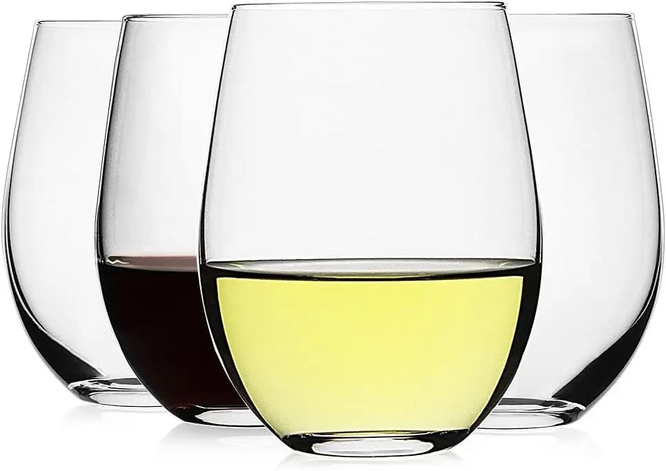 Stemless Wine Glasses Set of 4 - 20 oz Crystal Cups for Red or White Wine, Large Water Juice Glasses, Clear Drinking Tumblers