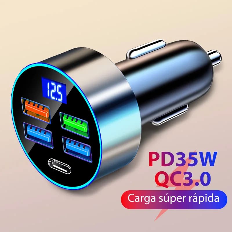 Mobile phone adapter with voltage protection for fast charging car charger with USB Type-c 5 interfaces for iPhone Samsung Xiaomi Huawei