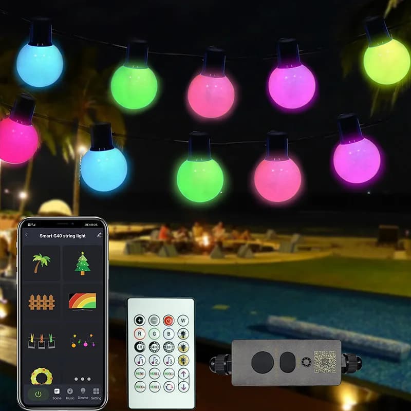 LED G40 Globe Bulb String Lights Outdoor RGB Smart Bluetooth APP musica fata ghirlanda natale matrimonio decorazione del giardino luce