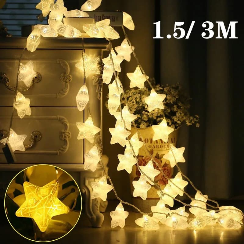 Luci a stella a LED con crepa di ghiaccio Luci natalizie con stelle fatate Luci a corda con ghirlanda bianca calda carina per la decorazione domestica di nozze di Natale