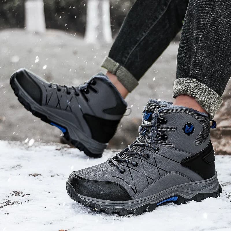 Autumn New High Top Sneaker Men Winter Plush Warm Snow Boots Outdoor Anti slip Wear resistant Mountaineering Hiking Footwear
